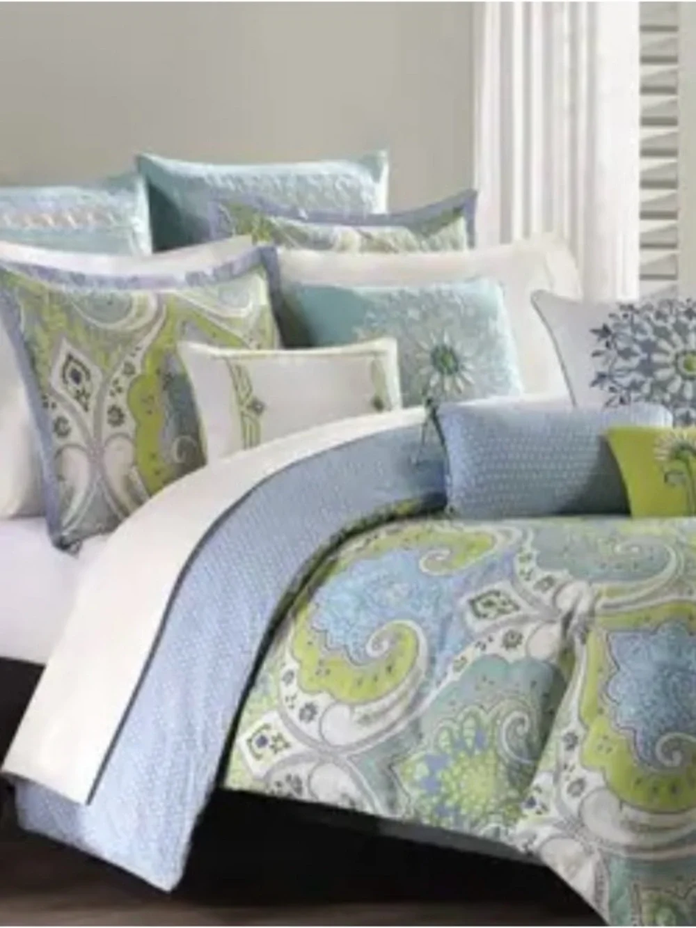 ECHO Design Duvet & Sham (2) set-“Sardinia” Paisley Print -Green & Blue F/Q